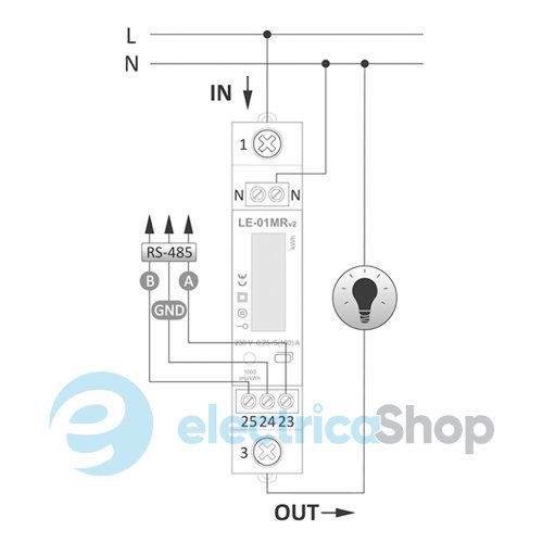 Счетчик электроэнергии LE-01MR v2 F&F, 1ф. 230V 5(100)А, 1 тариф, активн+реактивн., DIN (1мод), MODBUS RTU, RS485