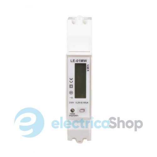 Счетчик электроэнергии LE-01MW F&F, 1ф. 230V 100(5)А, 4 тарифа, активн+реактивн., DIN (1мод), MODBUS RTU, RS485