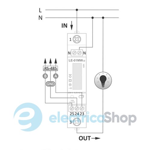 Счетчик электроэнергии LE-01MW F&F, 1ф. 230V 100(5)А, 4 тарифа, активн+реактивн., DIN (1мод), MODBUS RTU, RS485
