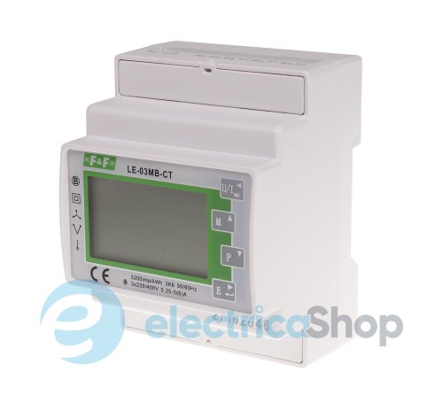 Счетчик электроэнергии LE-03MB-CT F&F, 1/3ф. 1x230V, 3х230V/400V, 5(6)А, трансф., 1 тариф, активн., 2 направ., DIN, M-BUS