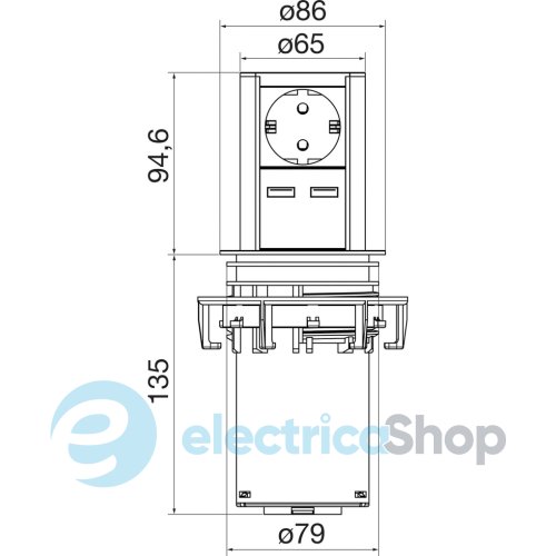 Выдвижная розеточный блок Elevator 1xSchuko розетка + 2xUSB для зарядки BACHMANN 928.017