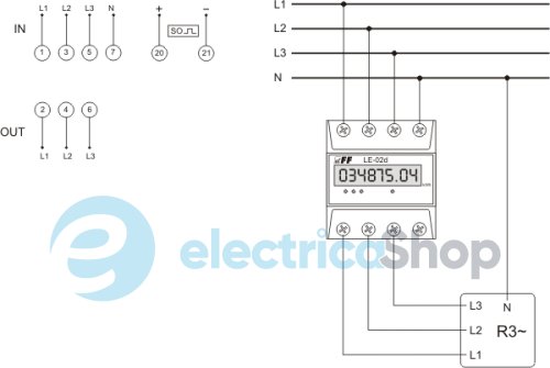 Счетчик электроэнергии LE-02D F&F, 3ф. 3х230V/400V, 5(80)А, 1 тариф, активн., DIN,