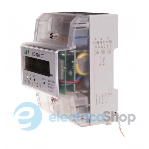 Счетчик электроэнергии LE-02D-CT F&F, 3ф. 3х230V/400V, 5(6)А, трансф., 1 тариф, активн., DIN,