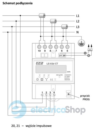 Счетчик электроэнергии LE-02D-CT F&F, 3ф. 3х230V/400V, 5(6)А, трансф., 1 тариф, активн., DIN,