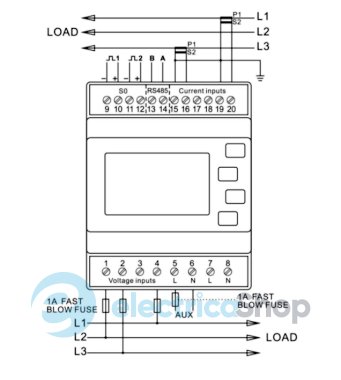 Счетчик электроэнергии LE-03MQ-CT F&F, 1/3ф. 1x230V, 3х230V/400V, 5(6)А, трансф., 1 тариф, 2 направ., DIN, MODBUS RTU, RS485