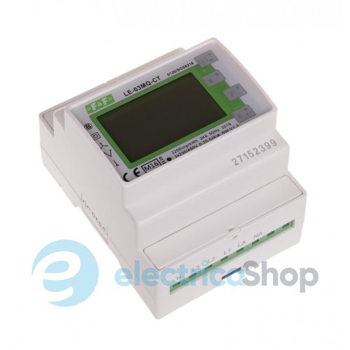 Счетчик электроэнергии LE-03MQ-CT F&F, 1/3ф. 1x230V, 3х230V/400V, 5(6)А, трансф., 1 тариф, 2 направ., DIN, MODBUS RTU, RS485