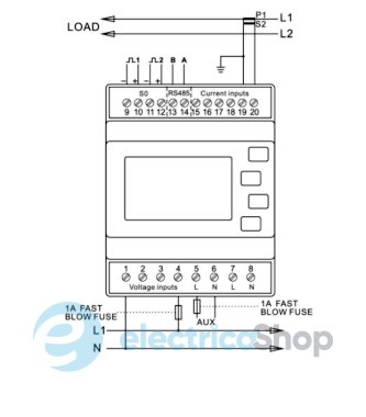 Счетчик электроэнергии LE-03MQ-CT F&F, 1/3ф. 1x230V, 3х230V/400V, 5(6)А, трансф., 1 тариф, 2 направ., DIN, MODBUS RTU, RS485