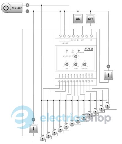 Реле каскадное AS-225D F&F 12канал., DIN 9-30V DC/4А 3÷30сек. з функцией последовательного вкл.