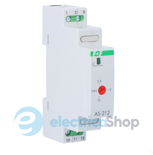 Реле сходове AS-212 F&F, 1мод., DIN, 1НВ 230V/16А, затримка 0,5÷10 хв.