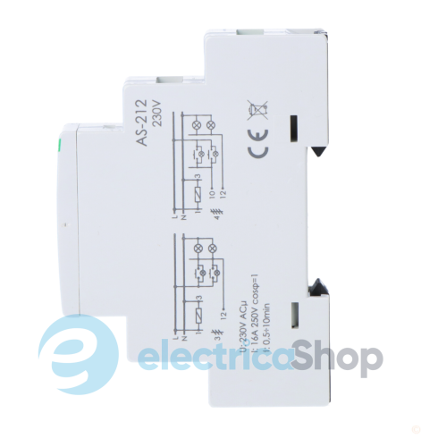Реле сходове AS-212 F&F, 1мод., DIN, 1НВ 230V/16А, затримка 0,5÷10 хв.