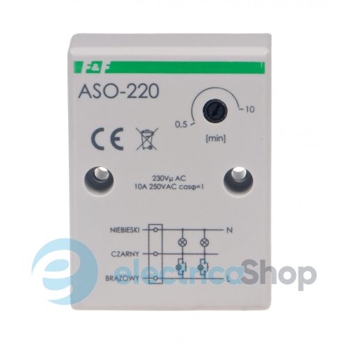 Реле лестничное ASO-220 F&F, 1НО 230V/10А, задержка 0,5÷10 мин.
