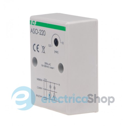 Реле лестничное ASO-220 F&F, 1НО 230V/10А, задержка 0,5÷10 мин.