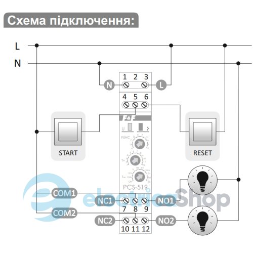 Реле часу PCS-519DUO F&F, багатофункційне, 2NO/NC 8А 230V/AC 24V/ACDC DIN