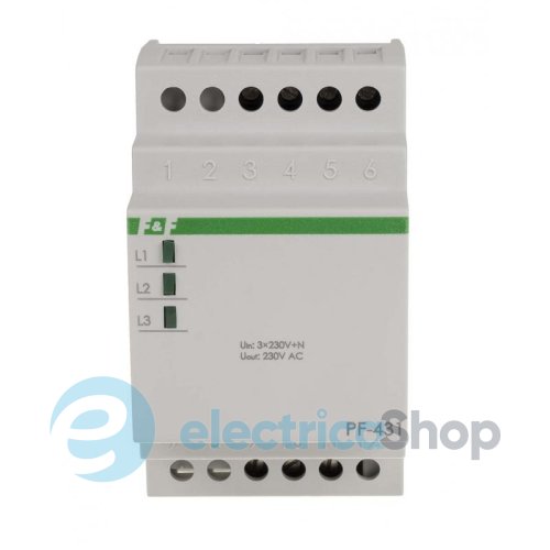 Автоматический переключатель фаз PF-431 , F&F DIN 16А 3x400/230V/AC + N с приоритетной фазой L1