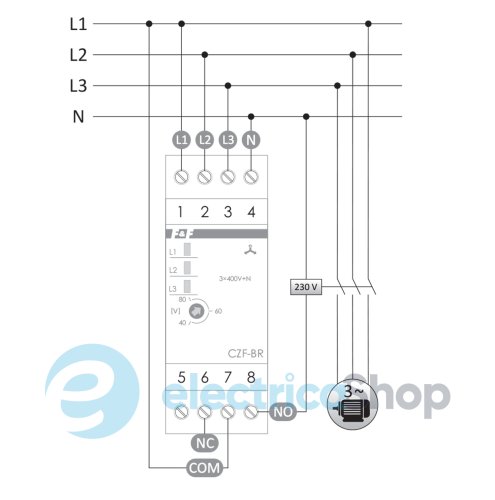 Реле пропадания фаз с регулируемым порогом асимметрии  F&F CZF-BR 1ПК 10А 400/230V+N