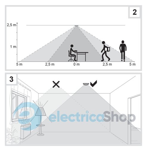 Датчик руху 360°, 1НВ контакт, 10A AC1/230V~, виявлення Ø10м, EER501 Hager, внутрішній монтаж