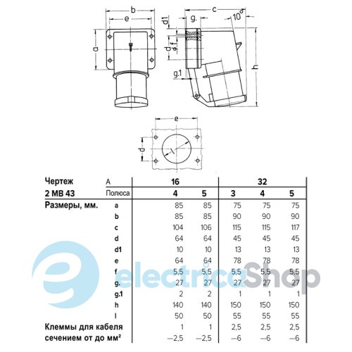 Штекер настінний 32A 4п 6г 400В, IP44 з кришкою, MENNEKES 406