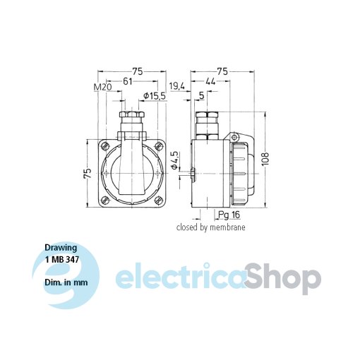 Настенная розетка SCHUKO 16A 2п+З 230В, IP68, MENNEKES 10863