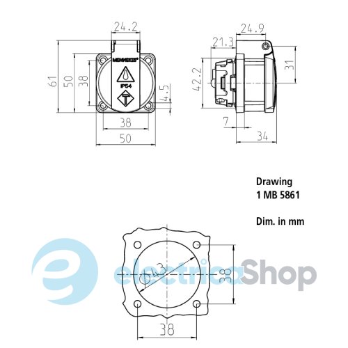 Розетка панельна SCHUKO 16A 2п+З 230В, IP54 сіра (гвинтові клеми), MENNEKES 11310