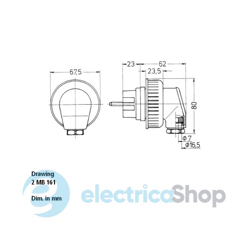 Штекер кабельний кутовий SCHUKO 16A 2п+З 230В, IP67, MENNEKES 10818