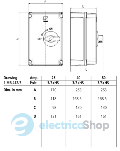 Силовой выключатель в корпусе IP67, AC3/440В = 18,5 кВт, MENNEKES 52244