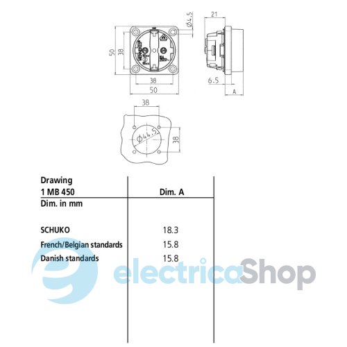 Розетка панельна SCHUKO 16A 2п+З 230В, чорна (гвинтові клеми, без кришки), MENNEKES 11532