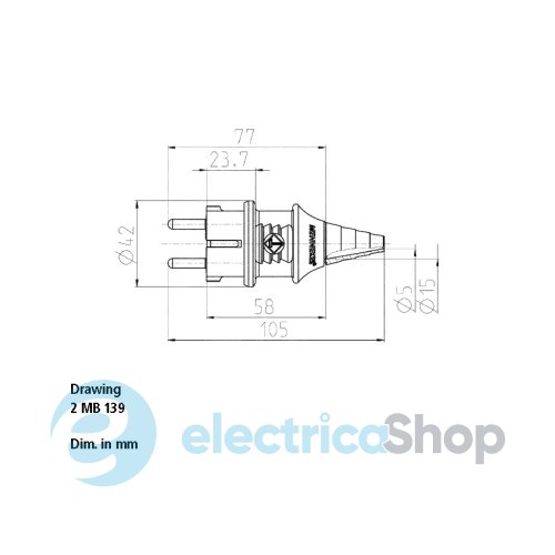 Штекер SCHUKO 16A 2п+З 230В, IP44 жовтий, MENNEKES 10840