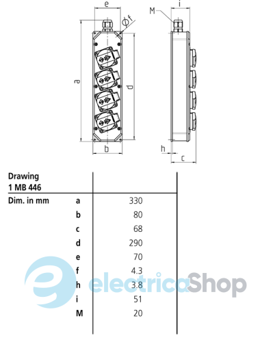 Колодка 330x70 мм з роз'ємами 4xSchuko IP44, MENNEKES 88678
