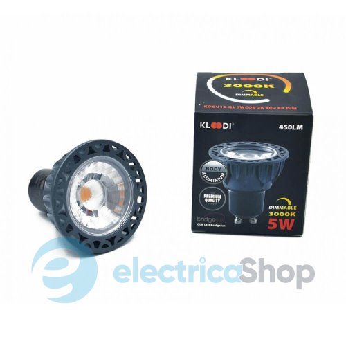 Лампа LED GU10 5WCOB 3000К 450Lm DIM KLOODI KDGU10-QL 5WCOB 3K 60D BK DIM