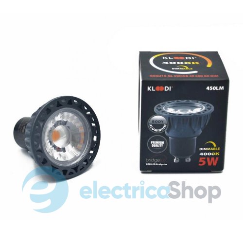 Лампа LED GU10 5WCOB 3000К 450Lm DIM KLOODI KDGU10-QL 5WCOB 4K 60D BK DIM