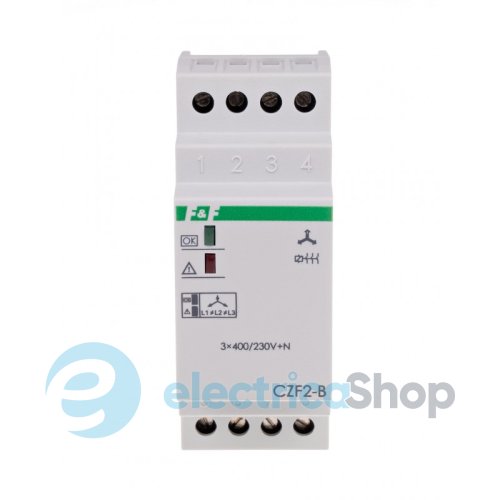 Реле пропадания фаз F&F CZF2-B, контроль контактов, 1NO 10А 3x400V/230V~+N, 2LED