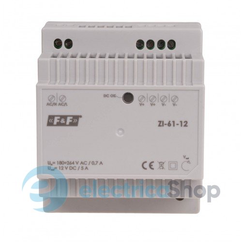 Импульсный блок питания F&F ZI-61-12V, DIN 80÷264VАС / 12VDC 5A (60W)