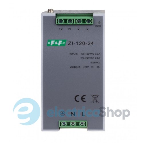 Блок питания ZI-120-24V F&F DIN 90-264VAC / 120-370VDC / 24VDC 5A (120W)