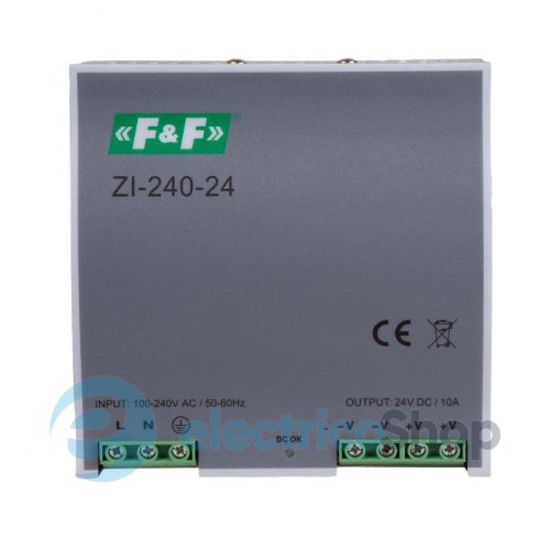 Импульсный блок питания ZI-240-24 F&F DIN 90÷264VАС 120÷370VDС / 24VDC 10A (240W)