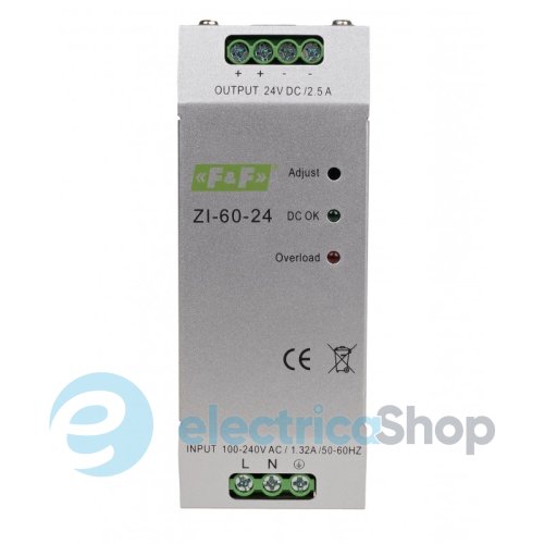 Импульсный блок питания ZI-60-24 F&F DIN 90÷264VАС 120÷370VDС / 24VDC 2.5A (60W)