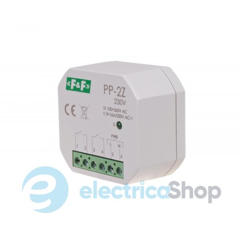 Электромагнитное реле PP-2Z-230V F&F в монтажную коробку Ø60, 2NO (16А), 100-265V/AC