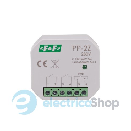 Электромагнитное реле PP-2Z-230V F&F в монтажную коробку Ø60, 2NO (16А), 100-265V/AC
