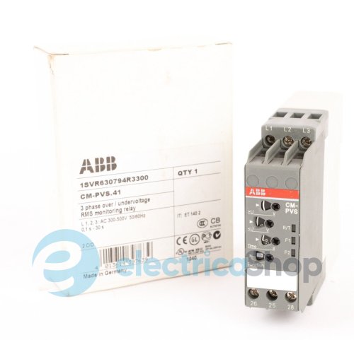 Реле контролю фаз Abb CM-PVS.41 1SVR730794R3300 2ПК без контр нуля, Umin/Umax=3x300-380В/420-500BAC, обрив, чергування, tрег =0-30сек.