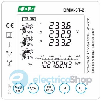 Аналізатор параметрів мережі F&F DMM-5T-2, щитовий, Modbus RTU
