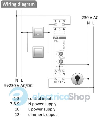 Регулятор яркости SCO-815 F&F DIN 300Вт 230V/AC с запоминанием уровня