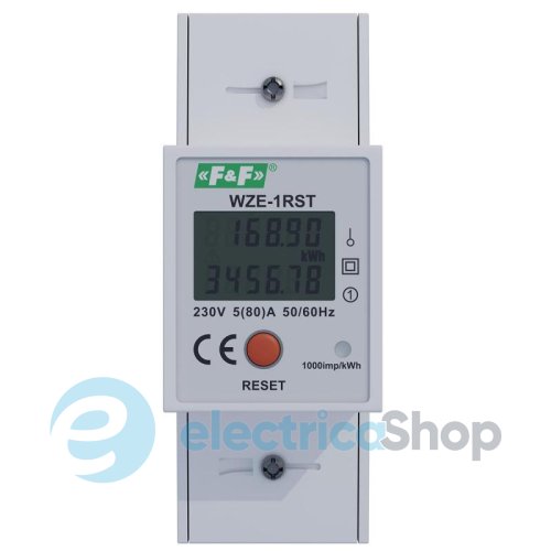 Счетчик электроэнергии WZE-1RST F&F DIN 2мод. 1-ф 5А (80A) 230V/AC