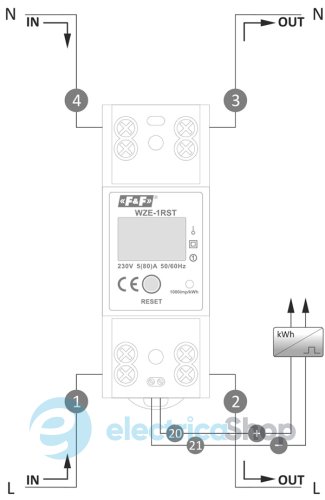 Счетчик электроэнергии WZE-1RST F&F DIN 2мод. 1-ф 5А (80A) 230V/AC