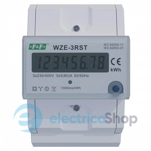 Счетчик электроэнергии WZE-3RST F&F DIN 4,5мод. 3-ф 5А (80A) 3×230/400V AC