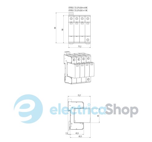Обмежувач перенапруги тип II, ETITEC C T2 275/20 (4+0) 4p, RC ETI 2440396
