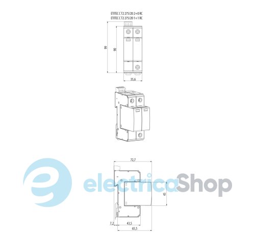 Обмежувач перенапруги тип II, ETITEC C T2 275/20 (2+0) 2p, RC ETI 2440398