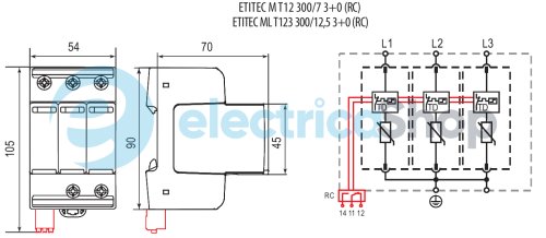 Обмежувач перенапруги тип I+II+III, ETITEC ML T123 300/12,5 (3+0, 3p, TNC) ETI 2440665