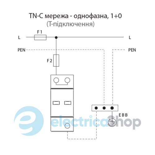 Ограничитель перенапряжения тип I+II, ETITEC T WENT 320/25 (1+0, 2p, TNC) RC ETI 2440365