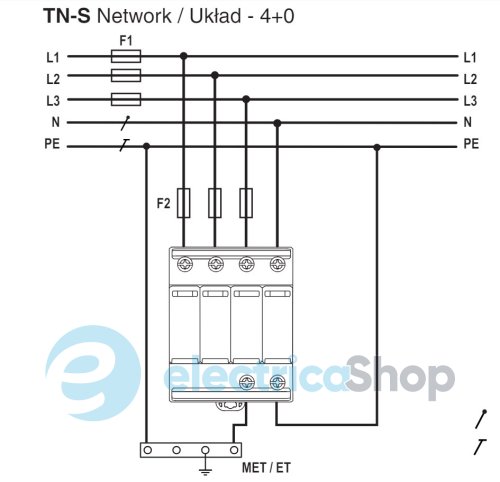 Обмежувач перенапруги тип I+II, ETITEC SM T12 300/12,5 (4+0, 4p, TNC-S) ETI 2440546