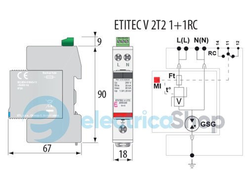 Обмежувач перенапруги тип II, ETITEC V 2T2 255/20 (1+1) ETI 2442942