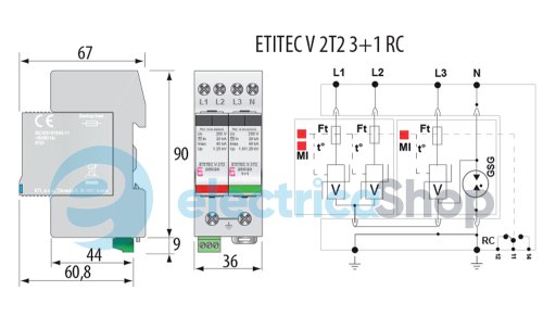 Обмежувач перенапруги тип II, ETITEC V 2T2 255/20 (3+1) ETI 2442945